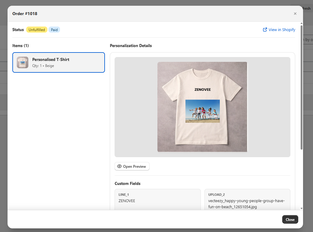 ZenMerch view personalization details