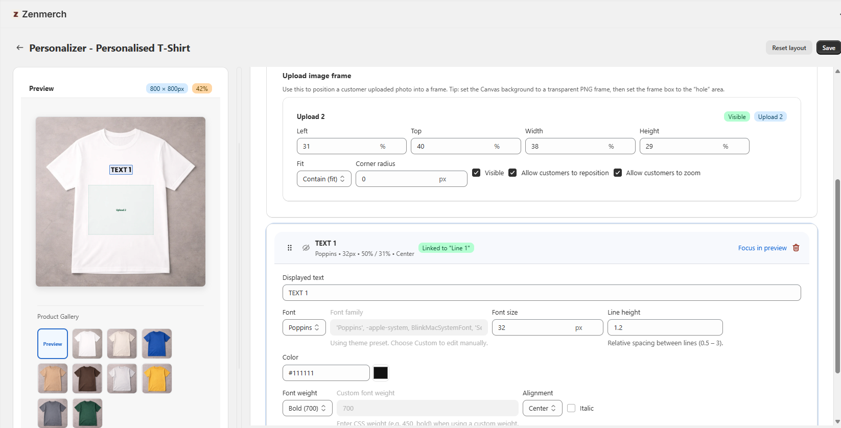 ZenMerch personalizer layers