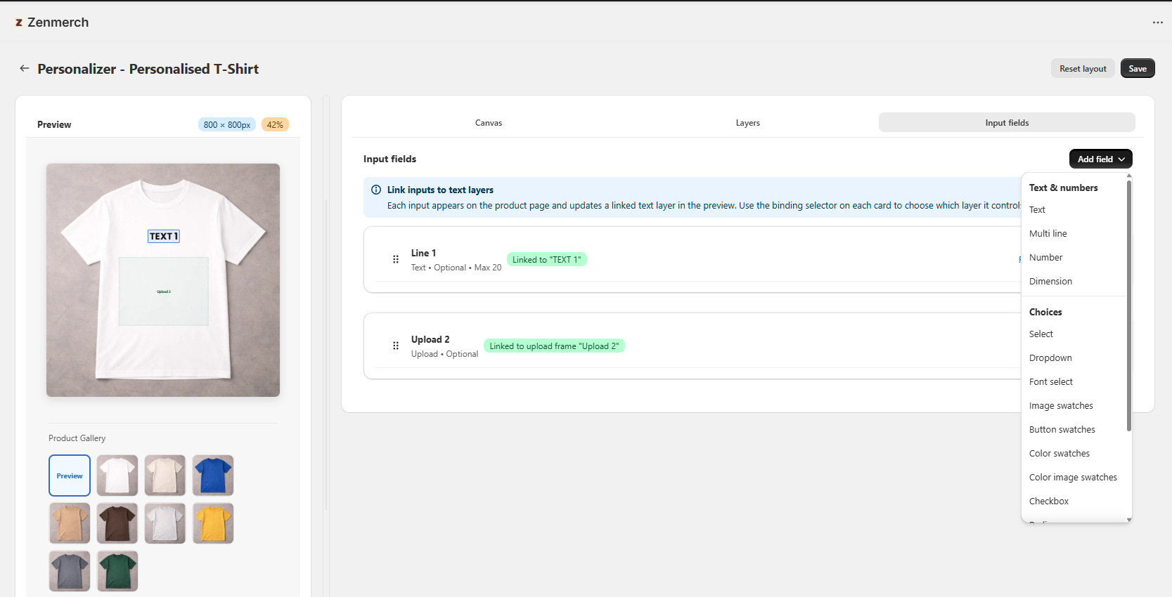 ZenMerch personalizer input fields